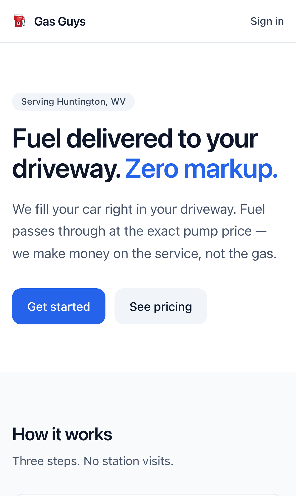 Gas Guys mobile landing page