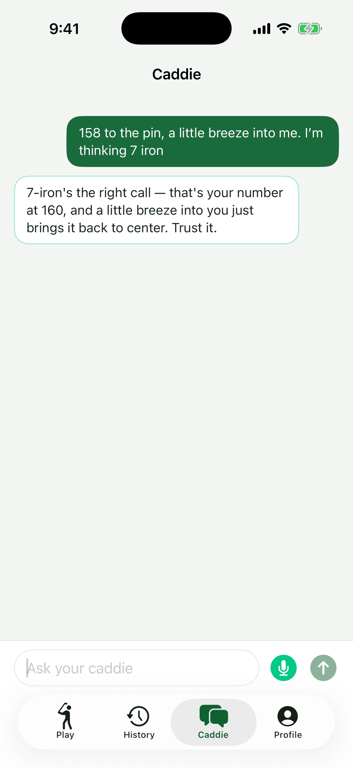 Pocket Caddie conversational AI caddie