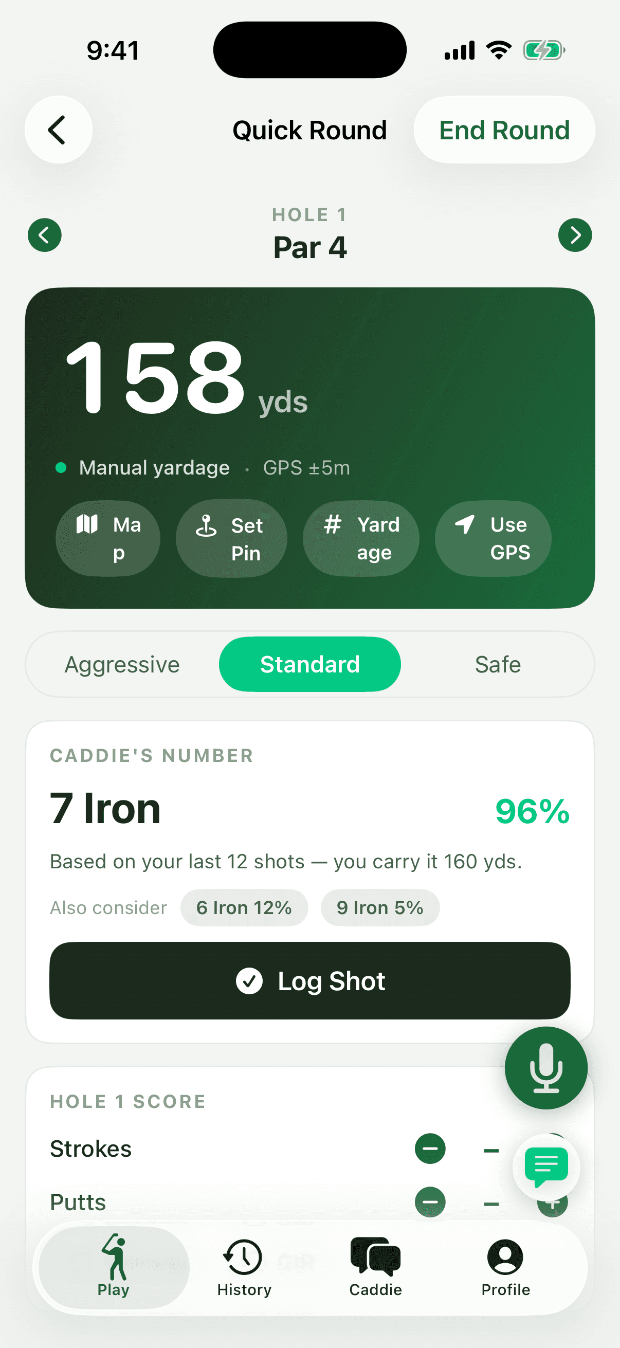 Pocket Caddie in-round club recommendation