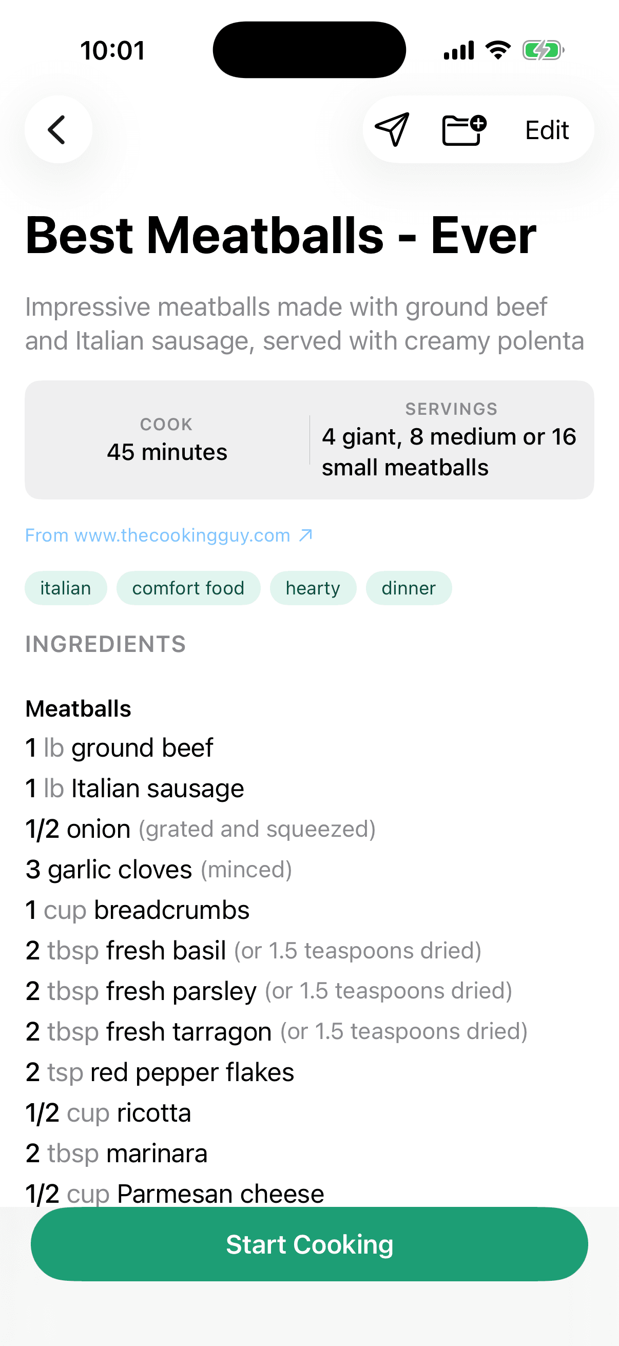 Sear recipe detail view